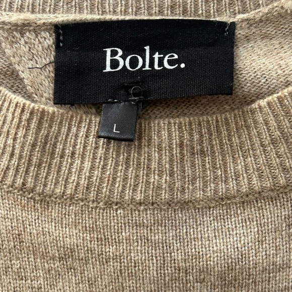 Bolte Cozy Tan Cashmere Wool Blend Sweater with Peek A Boo Back Women’s Large - Picture 11 of 13